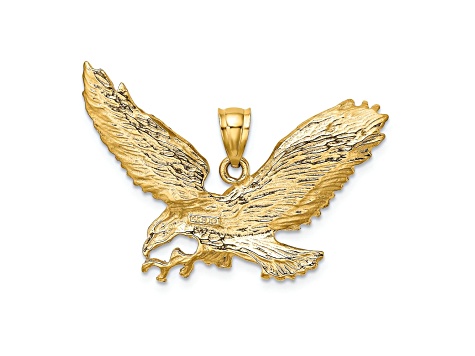 14k Yellow Gold Textured Eagle with Beak Touching Claws Charm