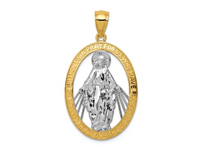 14K Two-tone Gold  Polished Miraculous Medal Pendant