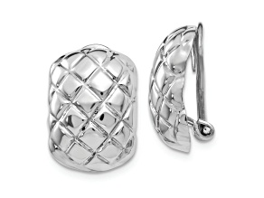 Rhodium Over 14k White Gold Polished and Textured Quilted Non-pierced Omega Back Earrings