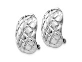 Rhodium Over 14k White Gold Polished and Textured Quilted Non-pierced Omega Back Earrings