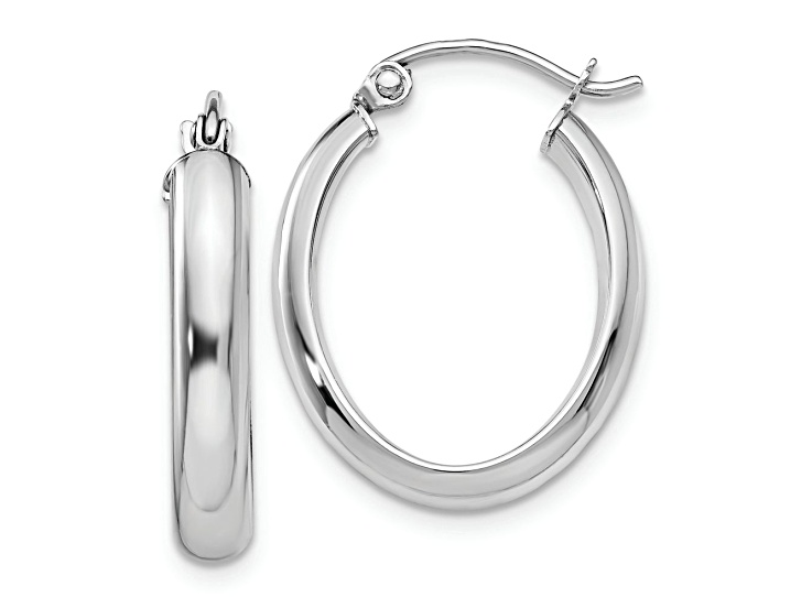 Rhodium Over 14k White Gold 7/8" Polished Oval Tube Hoop Earrings