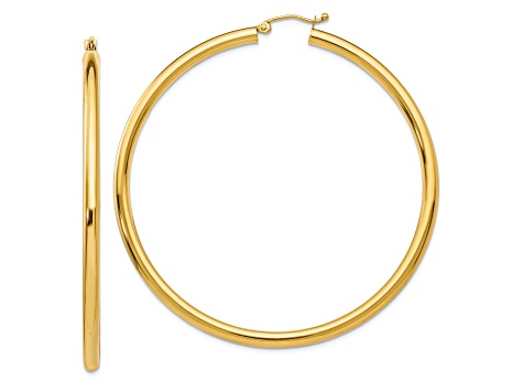 10k Yellow Gold Polished 2 3/8" Tube Hoop Earrings