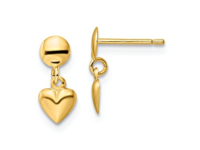 14k Yellow Gold Polished Heart Dangle Earrings