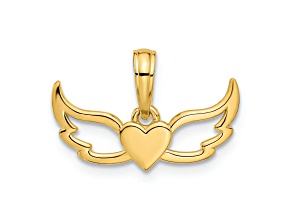 14k Yellow Gold Fancy Heart and Wings Charm