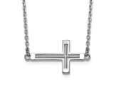 Rhodium Over 14K White Gold Sideways Cut-out Cross Necklace
