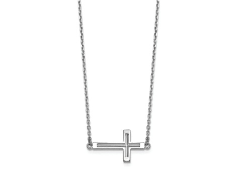 Rhodium Over 14K White Gold Sideways Cut-out Cross Necklace