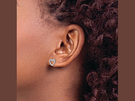 Rhodium Over 14k White Gold Heart Stud Earrings