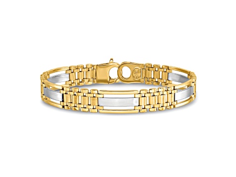 14K Yellow and White Gold Men's Polished and Satin 8.75-inch Men's Link Bracelet