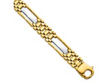 14K Yellow and White Gold Men's Polished and Satin 8.75-inch Men's Link Bracelet