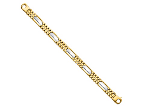 14K Yellow and White Gold Men's Polished and Satin 8.75-inch Men's Link Bracelet