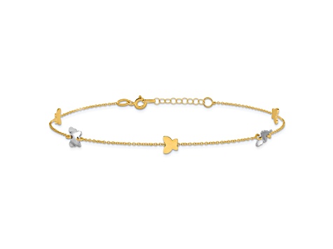 14K Two-tone Polished Butterfly with 1-inch Extension Anklet