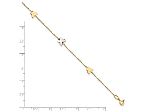 14K Two-tone Polished Butterfly with 1-inch Extension Anklet