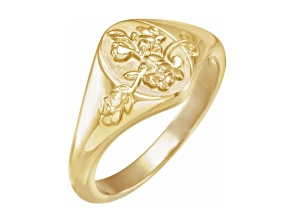 14K Yellow Gold Floral Oval Signet Ring