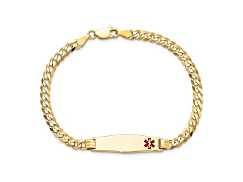 Picture of 10k Yellow Gold Medical Soft Diamond Shape Red Enamel Curb Link ID Bracelet