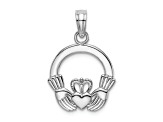 Rhodium Over 14K White Gold Polished Round Claddagh Charm