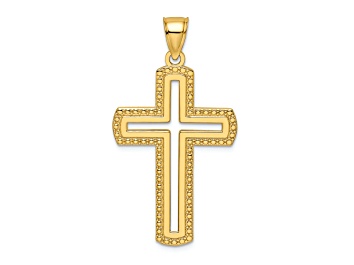 Picture of 14k Yellow Gold Beaded Textured and Polished Cross Pendant