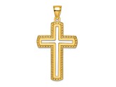 14k Yellow Gold Beaded Textured and Polished Cross Pendant