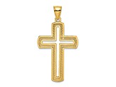14k Yellow Gold Beaded Textured and Polished Cross Pendant