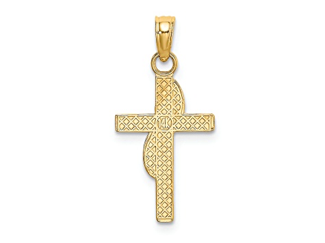 14K Yellow Gold Polished with Banner Cross Charm Pendant