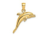 14k Yellow Gold Polished and Textured 3D Jumping Dolphin Charm