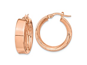 14k Rose Gold 7/8" Polished and Inside Textured Hoop Earrings