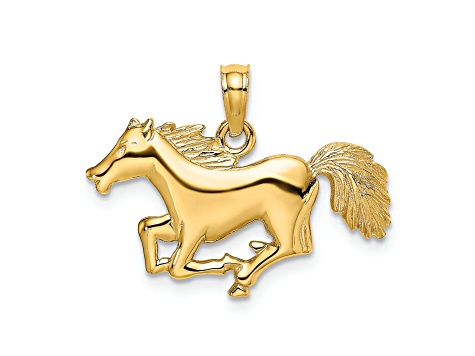 14k Yellow Gold Running Horse Pendant