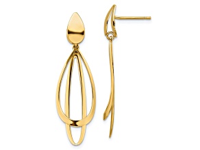 14K Yellow Gold Polished and Brushed Post Dangle Earrings