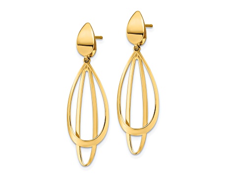 14K Yellow Gold Polished and Brushed Post Dangle Earrings