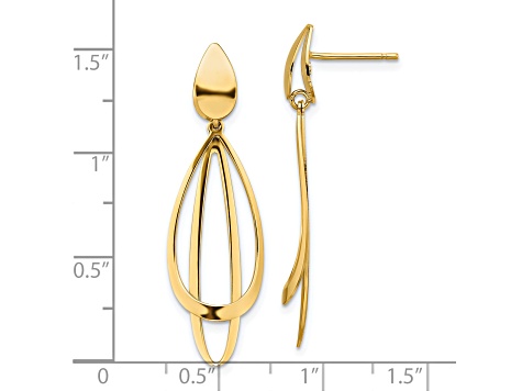 14K Yellow Gold Polished and Brushed Post Dangle Earrings