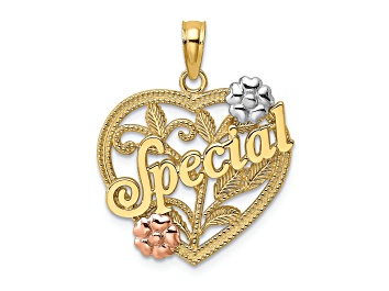 Picture of 14K Tri-color Gold Textured Special on Heart with Flower Charm