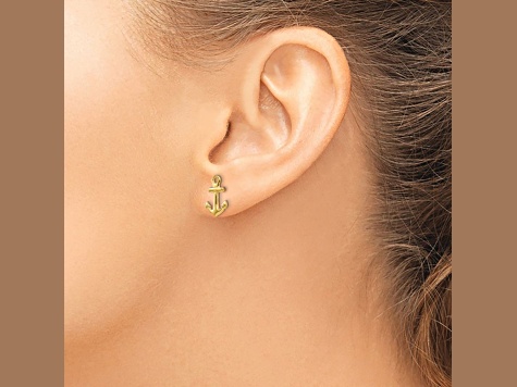 14k Yellow Gold Anchor Stud Earrings