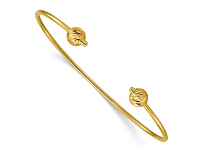 14k Yellow Gold Polished and Diamond-Cut Beads Flexible Cuff Bangle