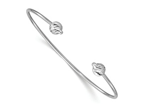 Rhodium Over 14k White Gold Polished with Diamond-Cut Flexible Beads Cuff Bangle