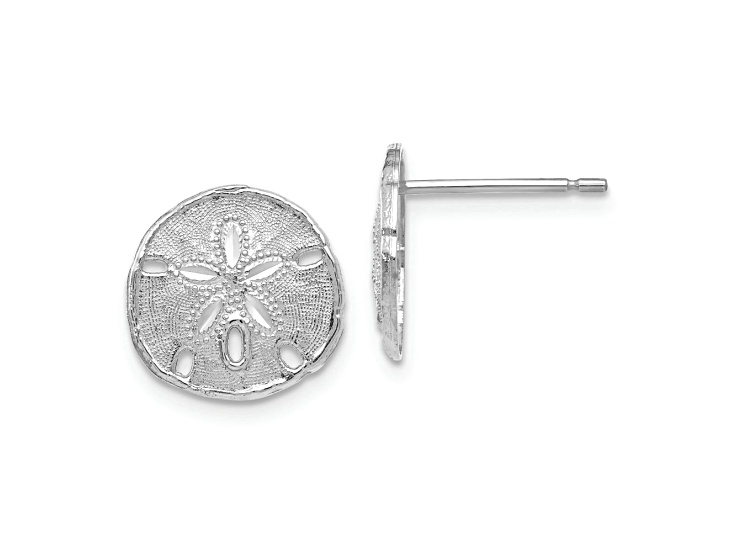 Rhodium Over 14K White Gold Textured Sand Dollar Stud Earrings