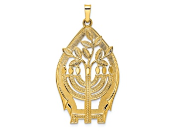 Picture of 14k Yellow Gold Polished and Textured Menorah Tree of Life Pendant
