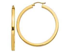 14k Yellow Gold 1 3/4" Polished Square Hoop Earrings