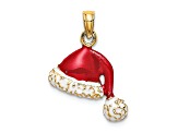 14K Yellow Gold with Red and White Enamel Santa Hat Charm Pendant