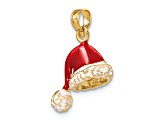 14K Yellow Gold with Red and White Enamel Santa Hat Charm Pendant