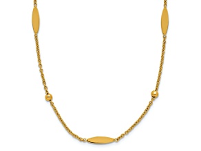 14K Yellow Gold Polished Oval Disk Station with 2-inch Extension Necklace