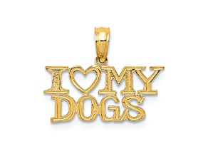 10K Yellow Gold I Love (Heart) My Dogs Pendant