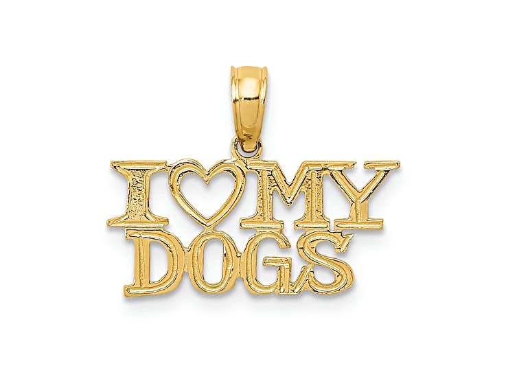 10K Yellow Gold I Love (Heart) My Dogs Pendant