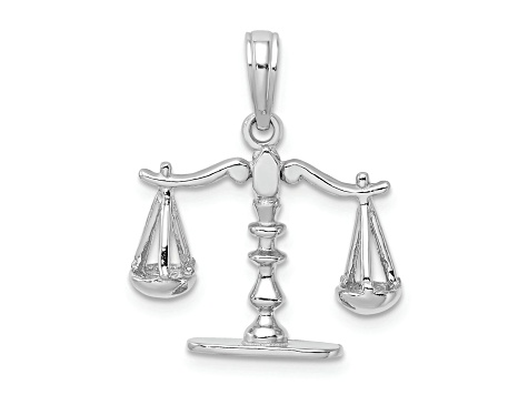 Rhodium Over 14k White Gold 3D Moveable Scales of Justice Pendant