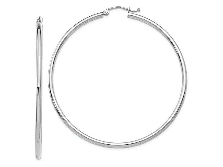 Rhodium Over 10k White Gold Polished 2 3/16" Tube Hoop Earrings