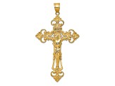 14K Yellow Gold INRI Fleur De Lis Crucifix Pendant