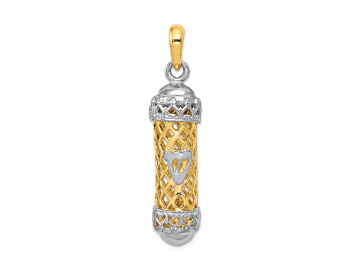 Picture of 14k Yellow Gold and 14k White Gold Textured Mezuzah with Shin Charm