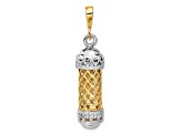 14k Yellow Gold and 14k White Gold Textured Mezuzah with Shin Charm
