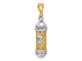 14k Yellow Gold and 14k White Gold Textured Mezuzah with Shin Charm