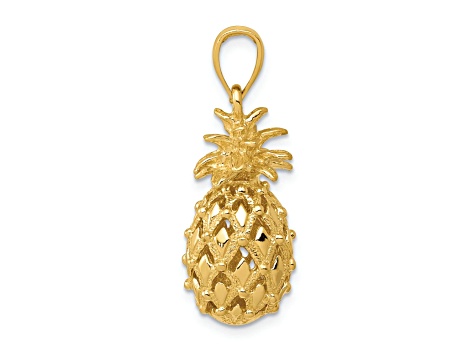 14k Yellow Gold 3D Textured Cut-Out Pineapple Pendant