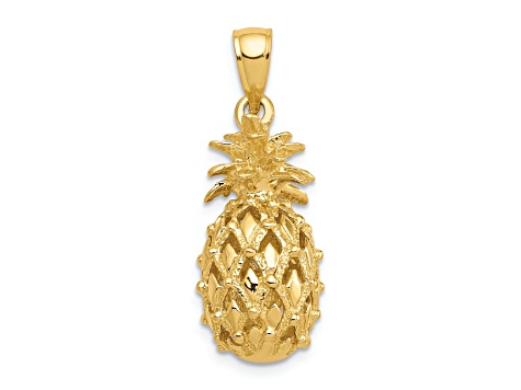 14k Yellow Gold 3D Textured Cut-Out Pineapple Pendant