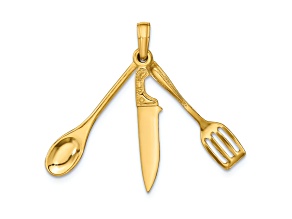 10K Yellow Gold 3D Textured Moveable Spatula, Spoon and Knife Charm
